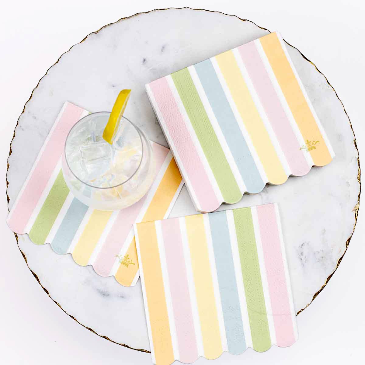 Candy Stripe Scalloped Cocktail Napkins Multi 5x5