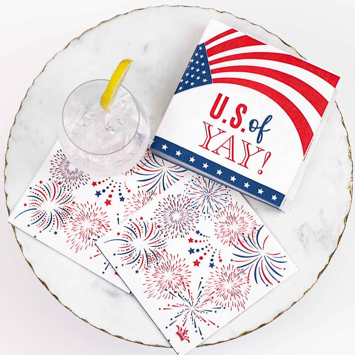 US Of Yay Cocktail Napkins Red/White/Blue 5x5
