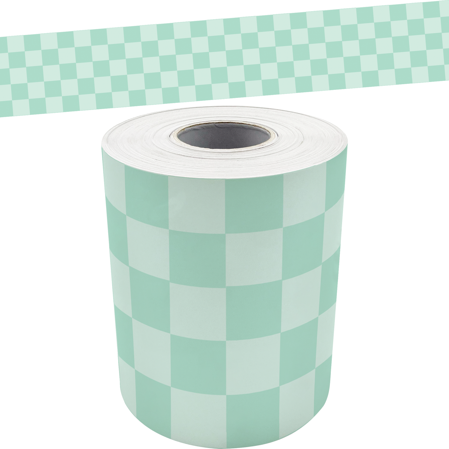 Cool for School Green Checkers Straight Rolled Border Trim