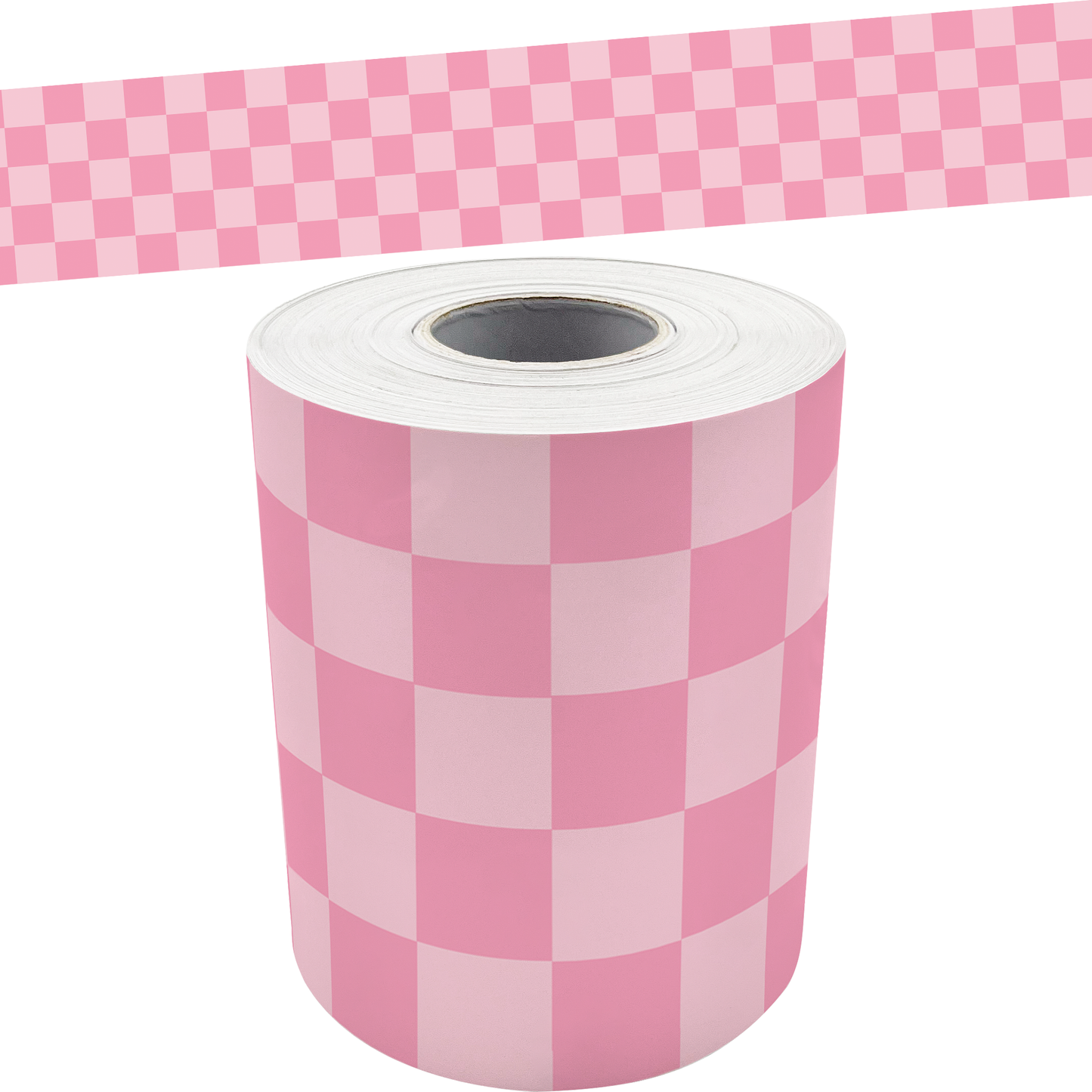 Cool for School Pink Checkers Straight Rolled Border Trim