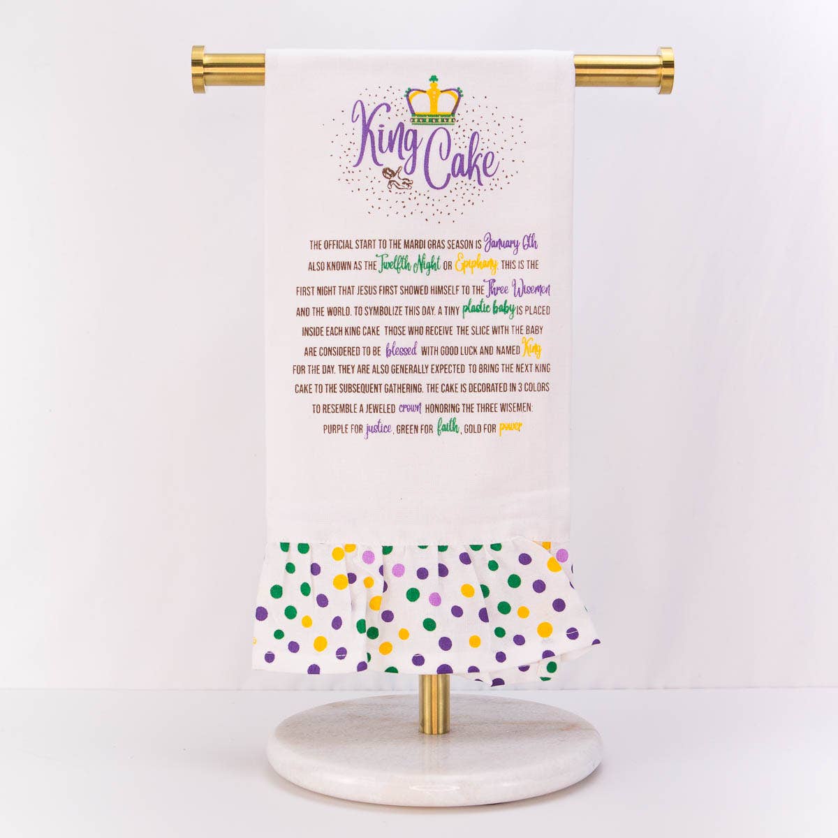 Story of the King Cake Ruffle Hand Towel White/Multi 20x28