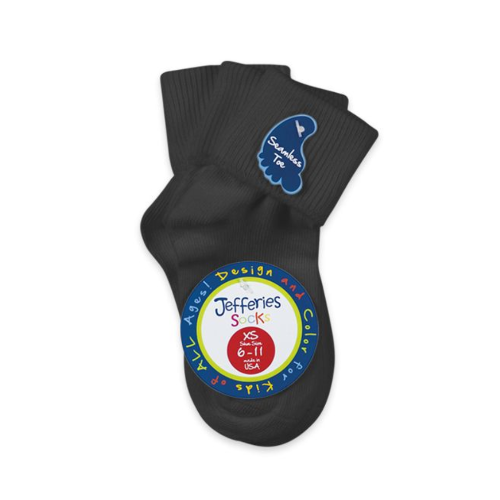 Black Smooth Toe Turn Cuff Socks - 3 pack