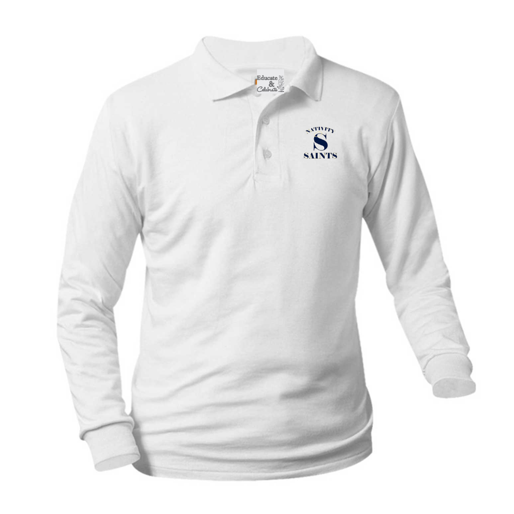 Nativity White Knit Long-Sleeve Polo (Unisex)