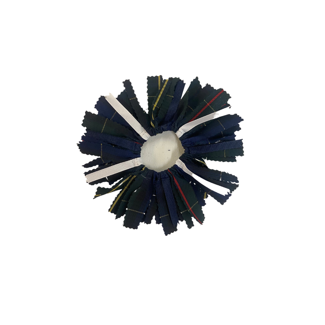 Pom Pom Scrunchie With Ribbon-Plaid 55
