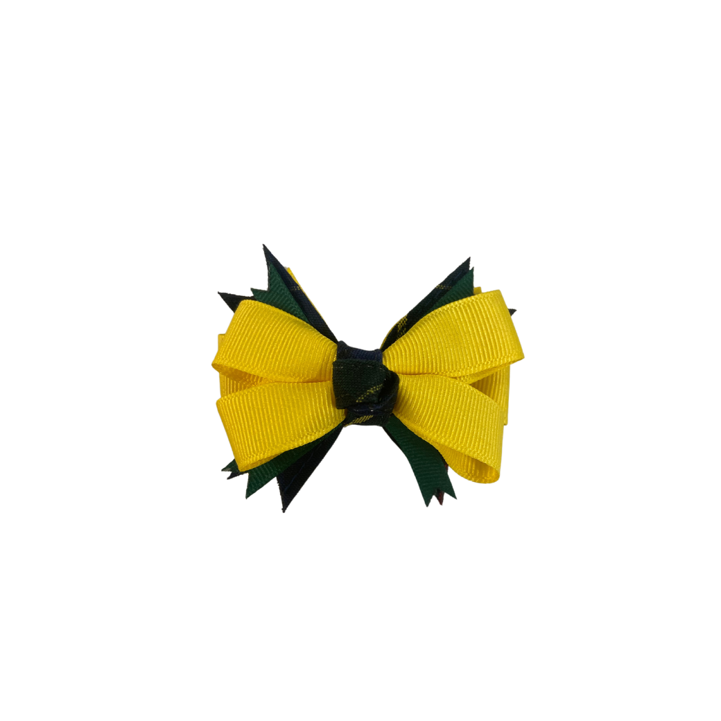 Small Plaid & Ribbon Spiked Bow - Plaid 55
