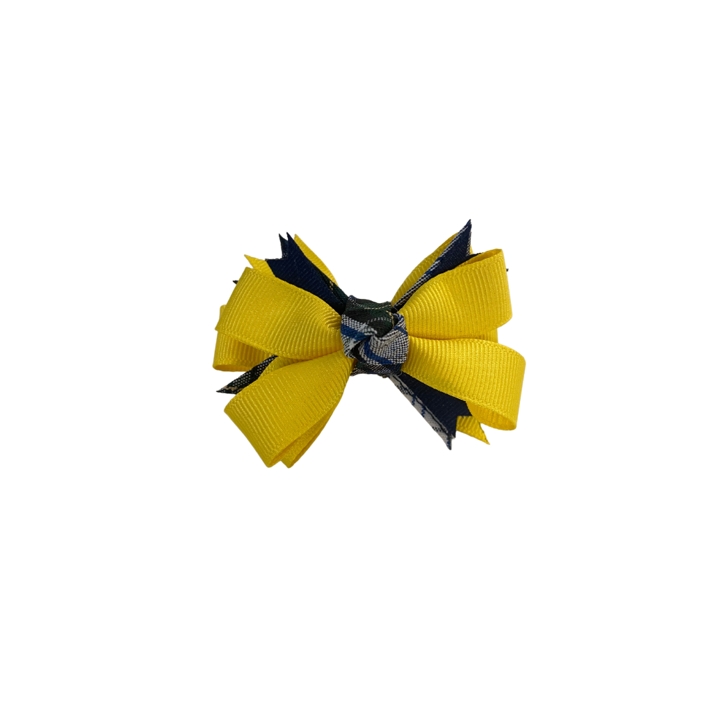 Small Plaid & Ribbon Spiked Bow - Plaid 80