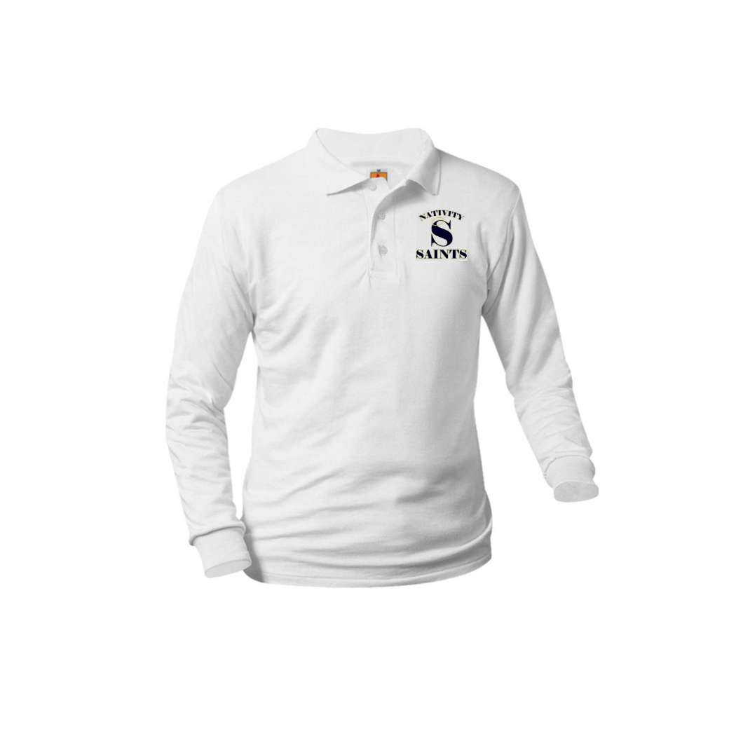 Nativity White Knit Polo Long-Sleeve Shirt (Unisex)