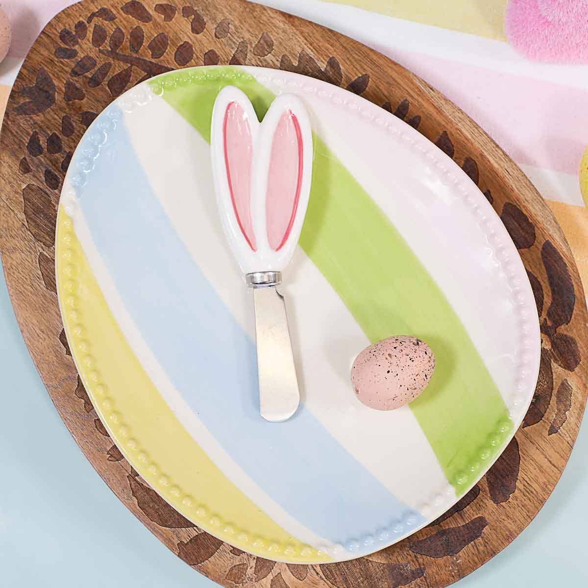 Candy Stripe Egg Plate White/Multi 8.75x7.25