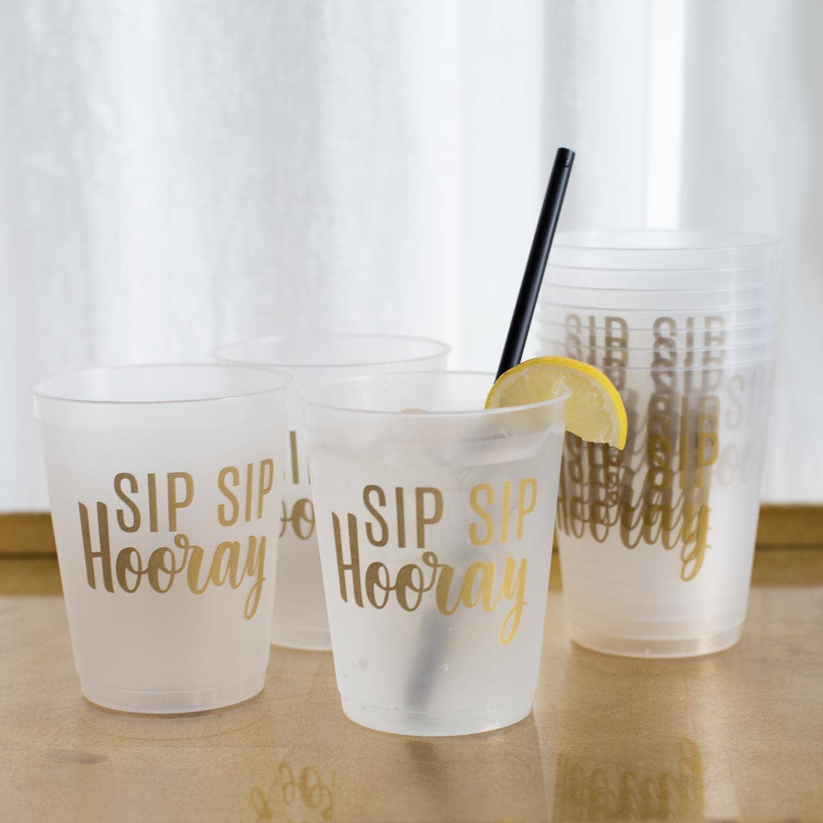 Sip Sip Hooray Party Cups Frosted/Gold 16oz Set of 10