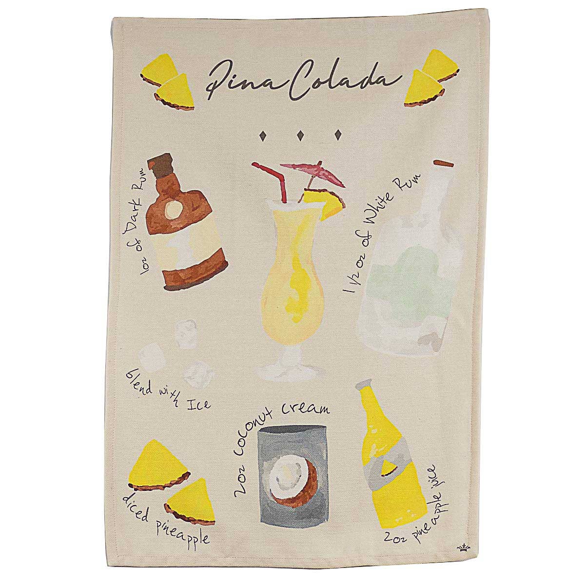 Pina Colada Recipe Hand Towel Cream/Multi 20x28