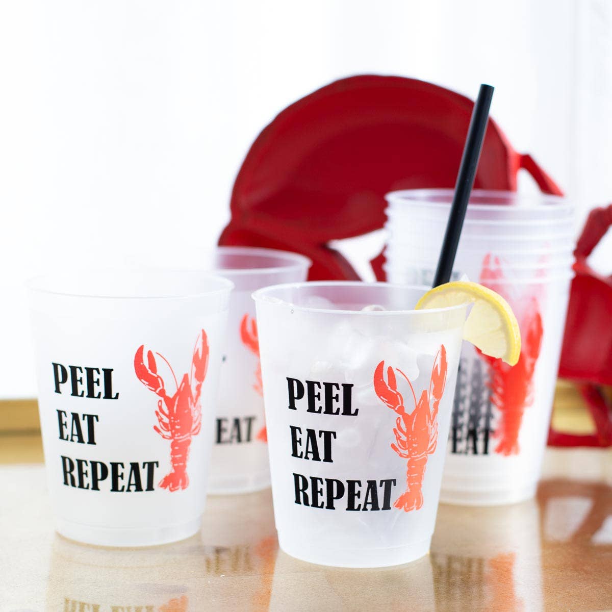 Peel Eat Repeat Party Cups Frosted/Black/Red 16oz Set of 10