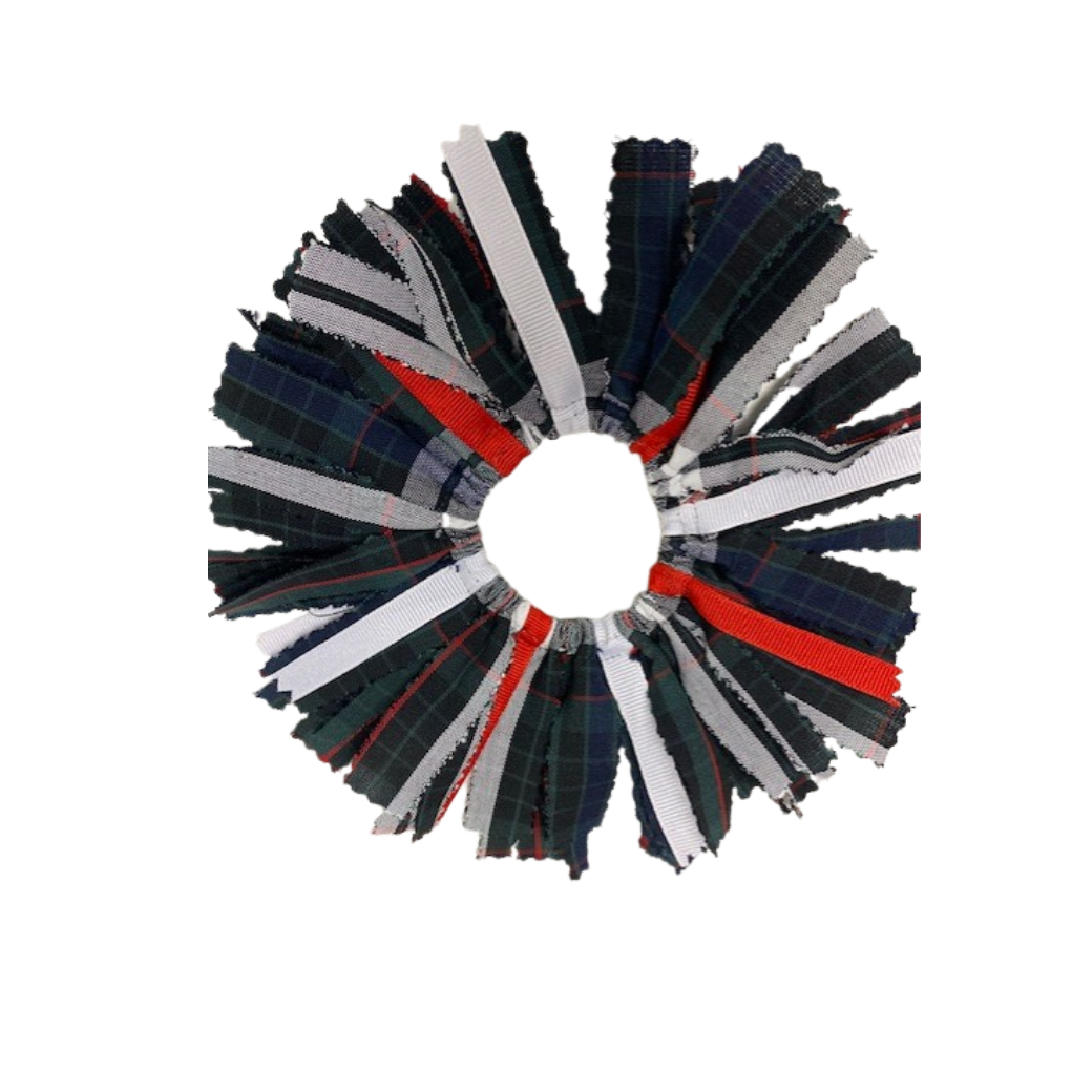 Pom Pom Scrunchie With Ribbon-Plaid 60