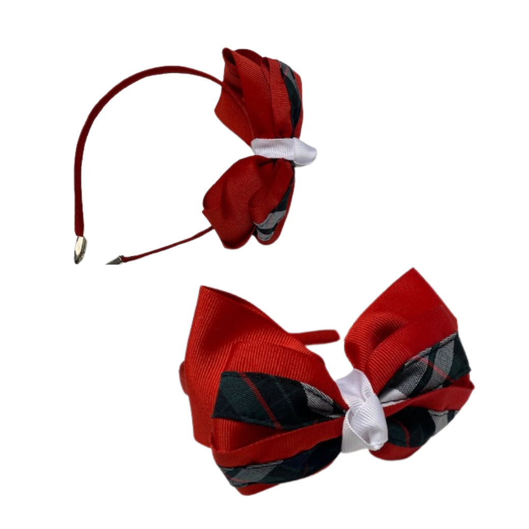 2 Layer Ribbon Plaid Bow On Headband - Plaid 60
