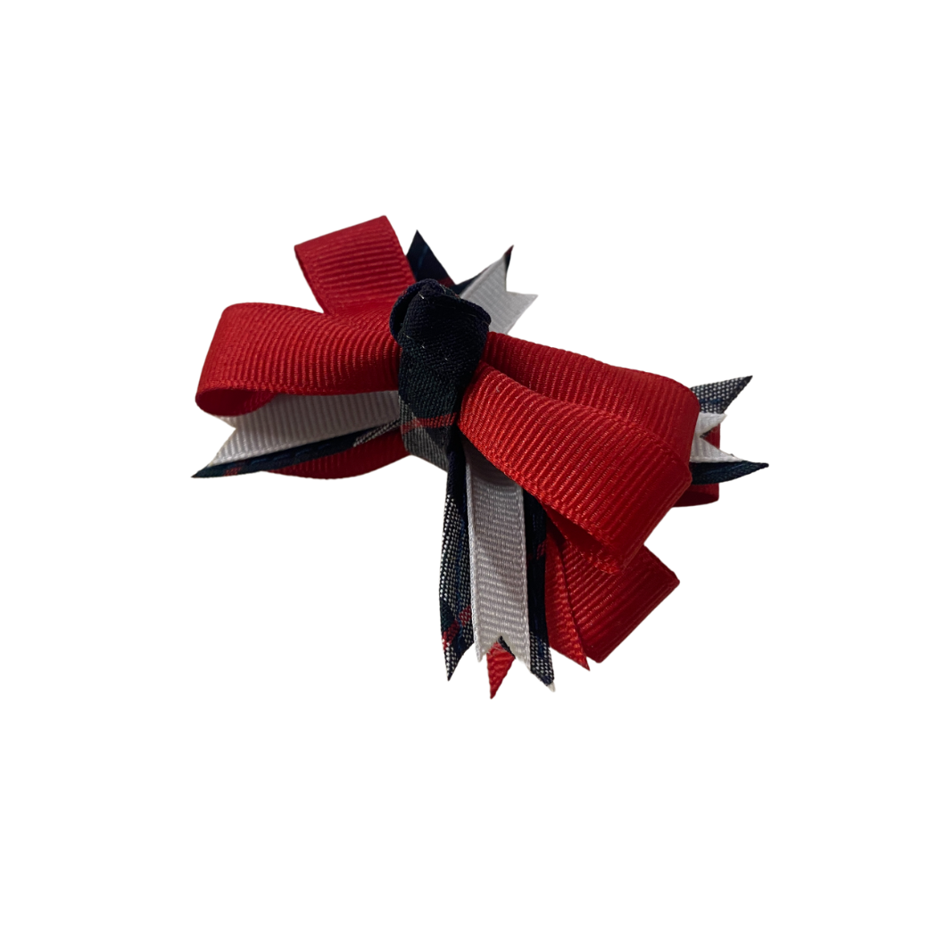 Small Plaid & Ribbon Spiked Bow - Plaid 60