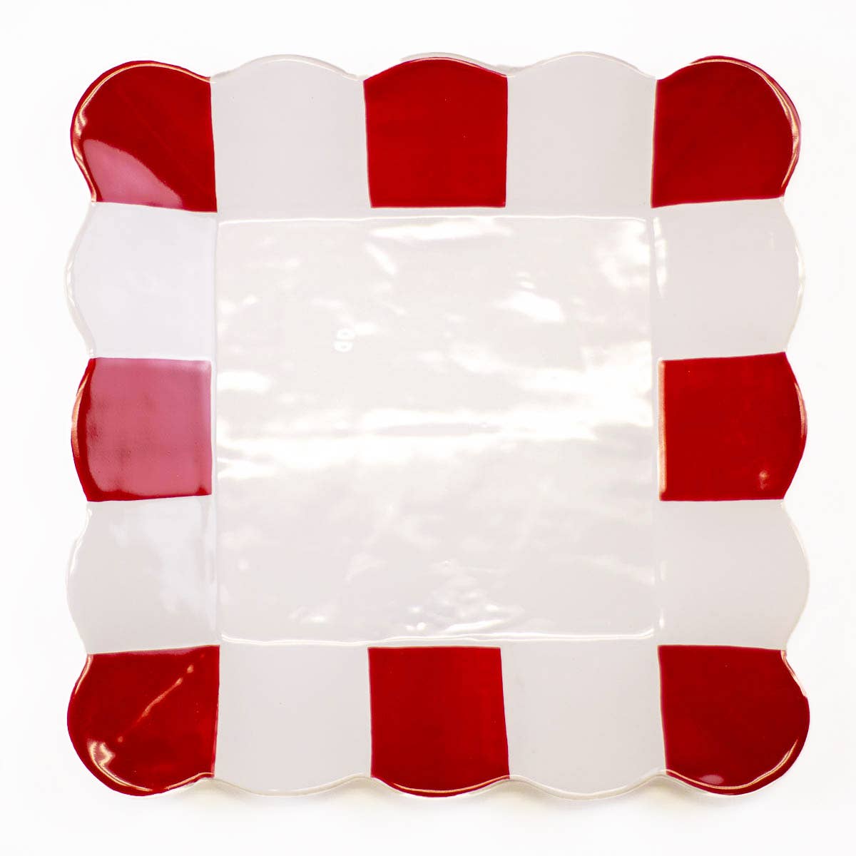 Scalloped Square Platter   White/Red   11.5x11.5