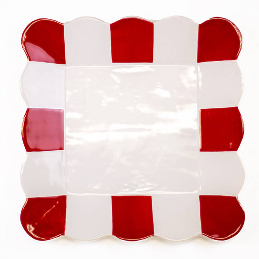 Scalloped Square Platter   White/Red   11.5x11.5