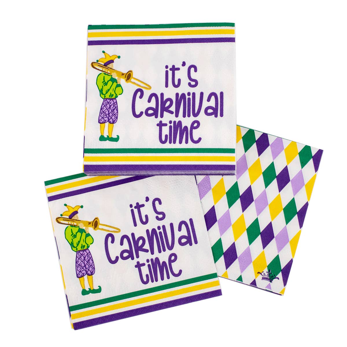 It's Carnival Time Cocktail Napkins   White/Multi   5x5