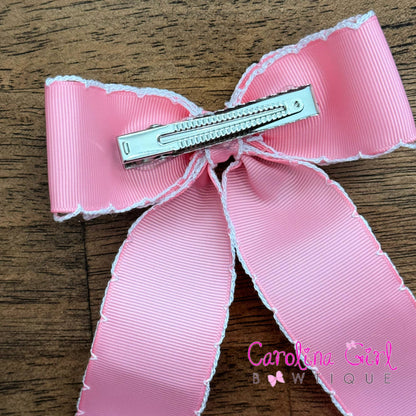 Blue w/White  Moonstitch Bows  5 inch Bows 