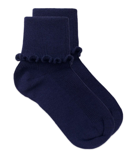 Navy Seamless Ripple Edge Turn Cuff Crew Socks - 1 Pair