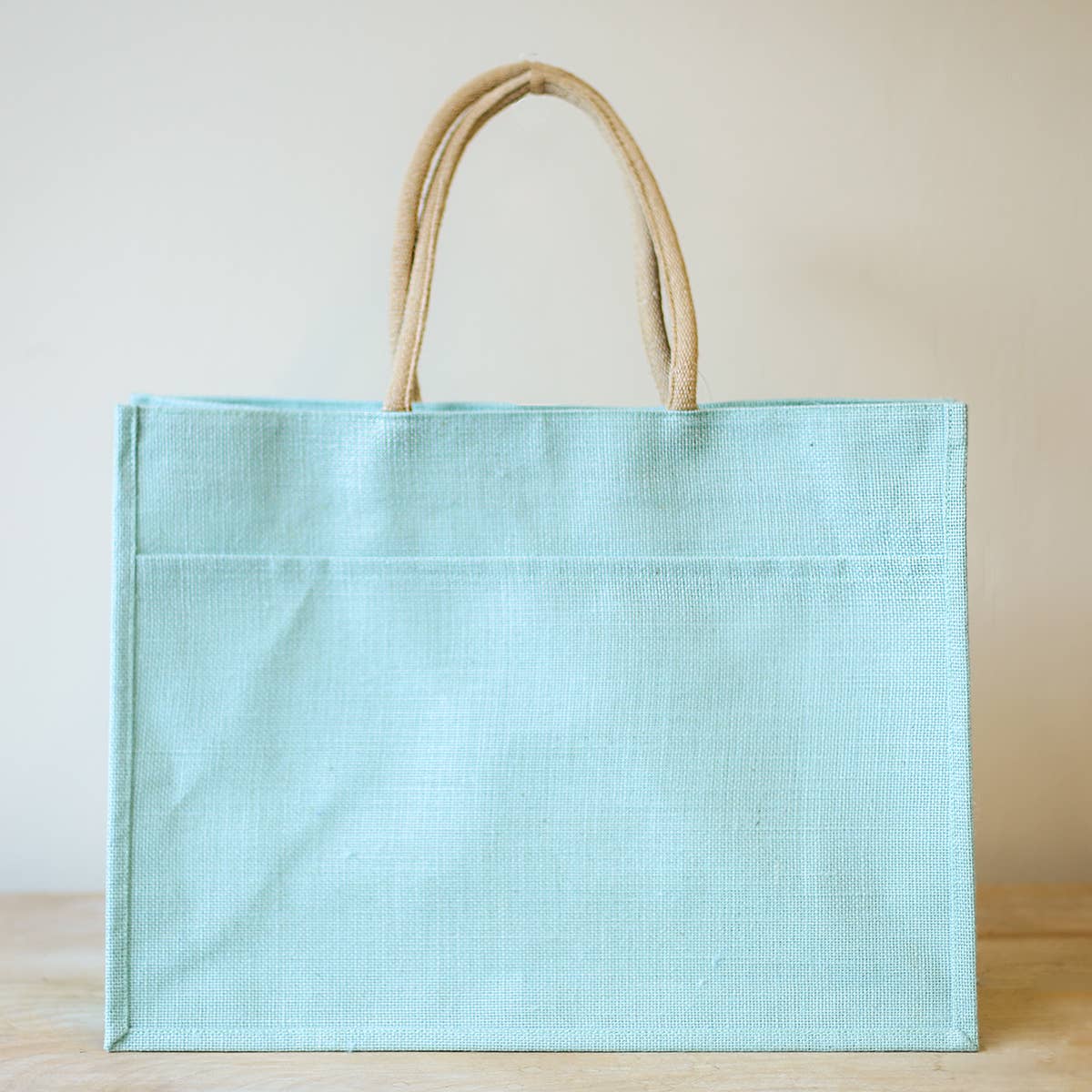 Jute Pocket Tote   Sky   19x14x7.5
