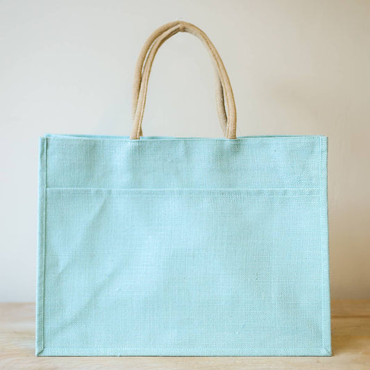 Jute Pocket Tote   Sky   19x14x7.5