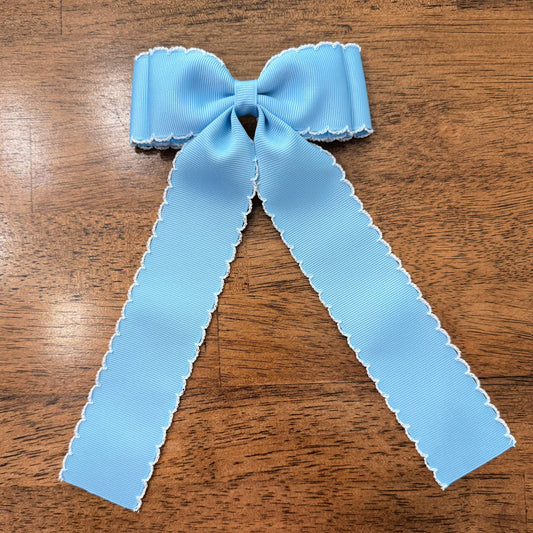 Blue w/White  Moonstitch Bows  5 inch Bows 