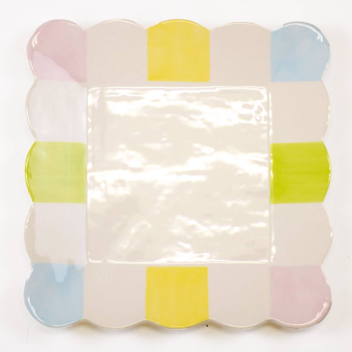 Candy Stripe Scalloped Square Platter   White/Multi   11.5x11.5