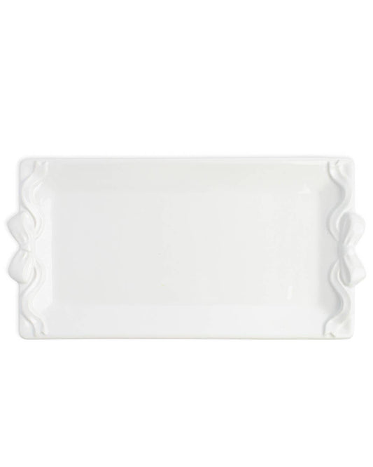 Bow Embossed Rectangle Platter   White   12x6.5