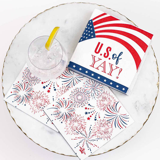US Of Yay Cocktail Napkins   Red/White/Blue   5x5