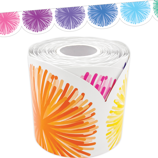 Colorful Poms Scalloped Die-Cut Rolled Border Trim