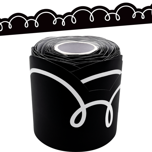 Black with White Squiggles Die-Cut Rolled Border Trim