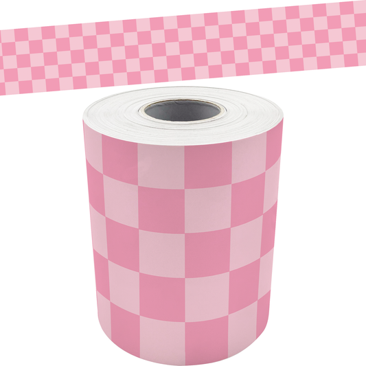 Cool for School Pink Checkers Straight Rolled Border Trim