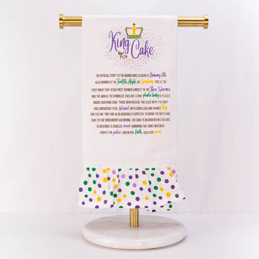 Story of the King Cake Ruffle Hand Towel   White/Multi  20x28