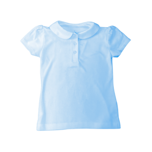 (Light Blue) Puff Sleeve Girls Round Collar Short Sleeve Polo