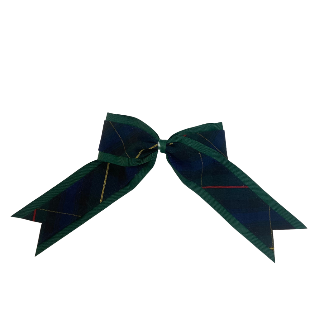 Jumbo Plaid Bow With Tails and Ribbon -Plaid 55-Pinch Clip