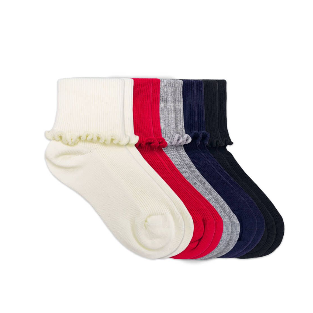 Navy Seamless Ripple Edge Turn Cuff Crew Socks - 1 Pair