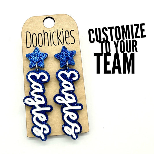 2.25" Custom Star Script Layered Mascot Acrylics (EAGLES) - Spirit Earrings
