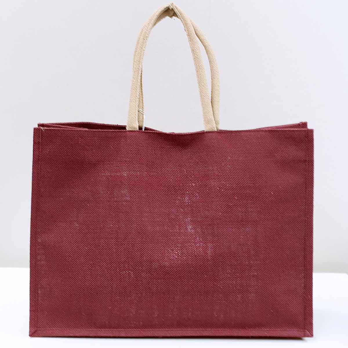 Jute Pocket Tote   Maroon   19x14x7.5
