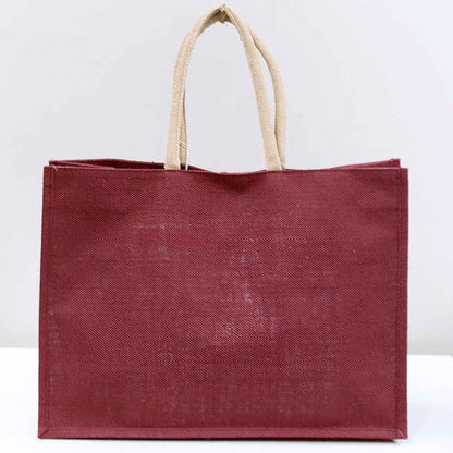 Jute Pocket Tote   Maroon   19x14x7.5