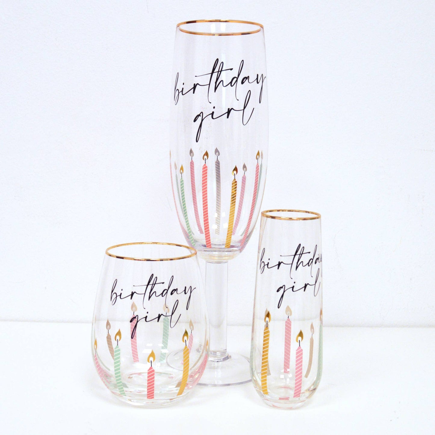 Multi Birthday Girl Stemless Wine Glass
