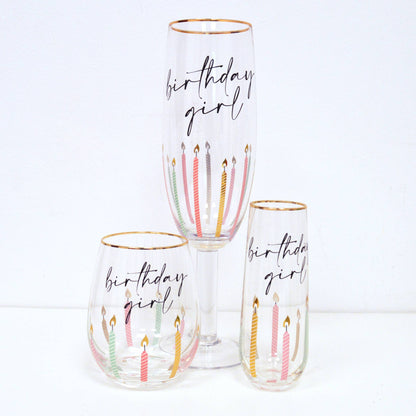 Multi Birthday Girl Stemless Wine Glass