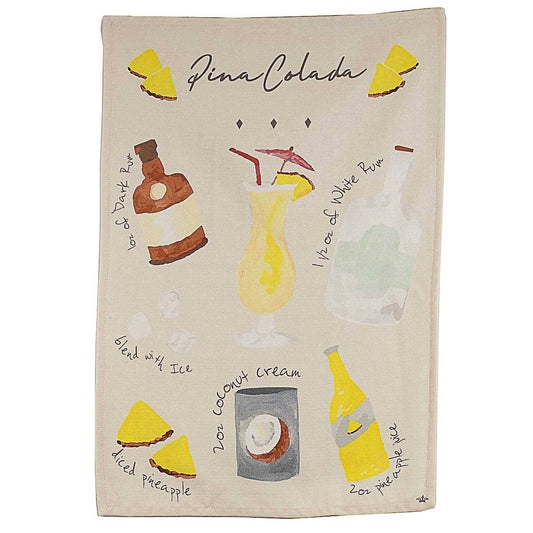 Pina Colada Recipe Hand Towel   Cream/Multi   20x28