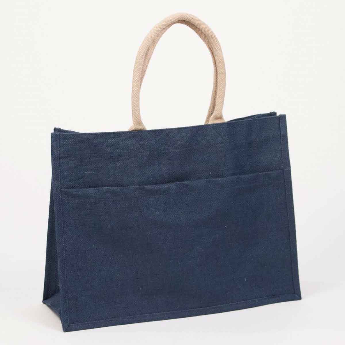 Jute Pocket Tote   Navy   19x14x7.5