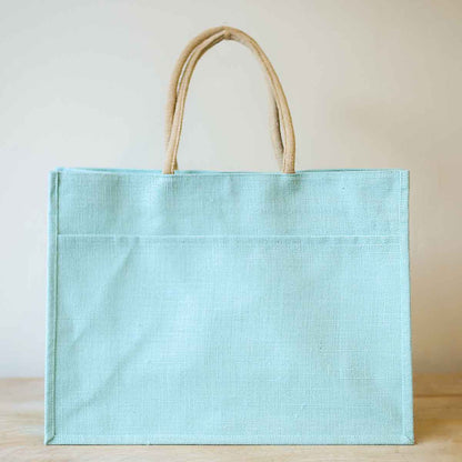 Jute Pocket Tote   Sky   19x14x7.5