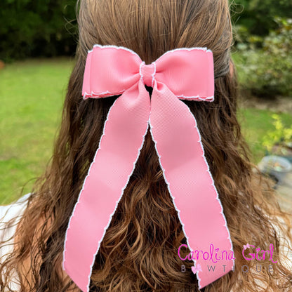 Blue w/White  Moonstitch Bows  5 inch Bows 