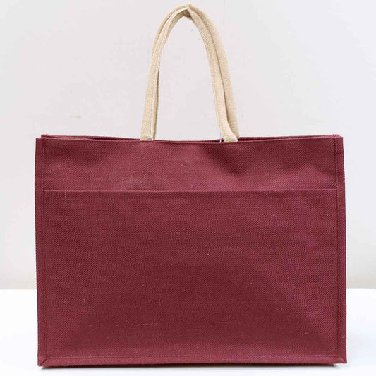 Jute Pocket Tote   Maroon   19x14x7.5