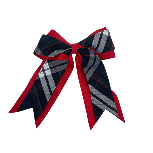Plaid 2-Layered Cheer Bow on French Clip- Plaid 60