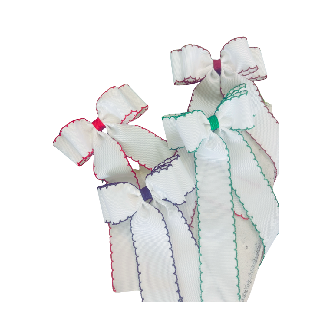 White with Colored Edge Moonstitch 5 inch Bow